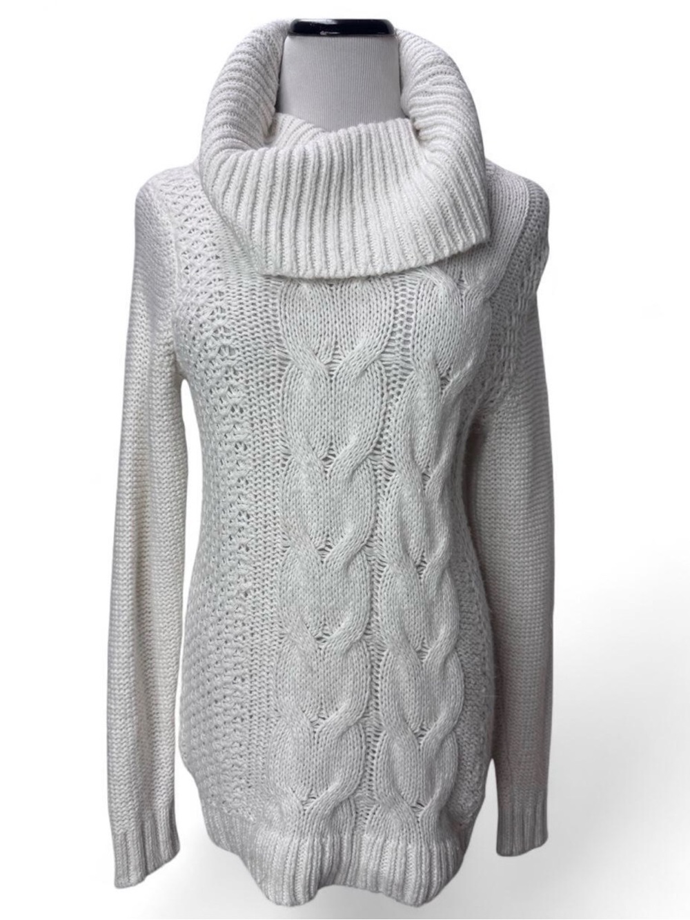 Elle Ivory Cable Knit Cowl Neck Sweater